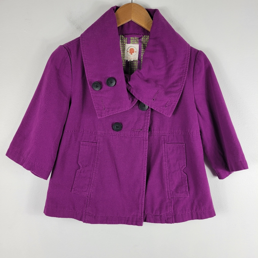 Vintage Y2K Tulle Cotton Half Sleeve Fold Over Collar A Line Cropped Jacket